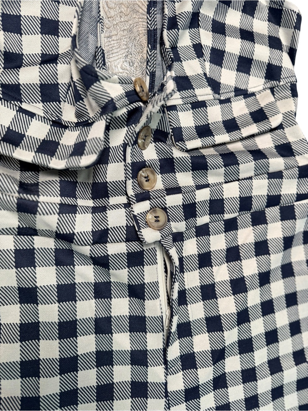 Cider Navy Gingham Wide Leg Jumpsuit Button Front Pockets Size Medium - Picture 6 of 14